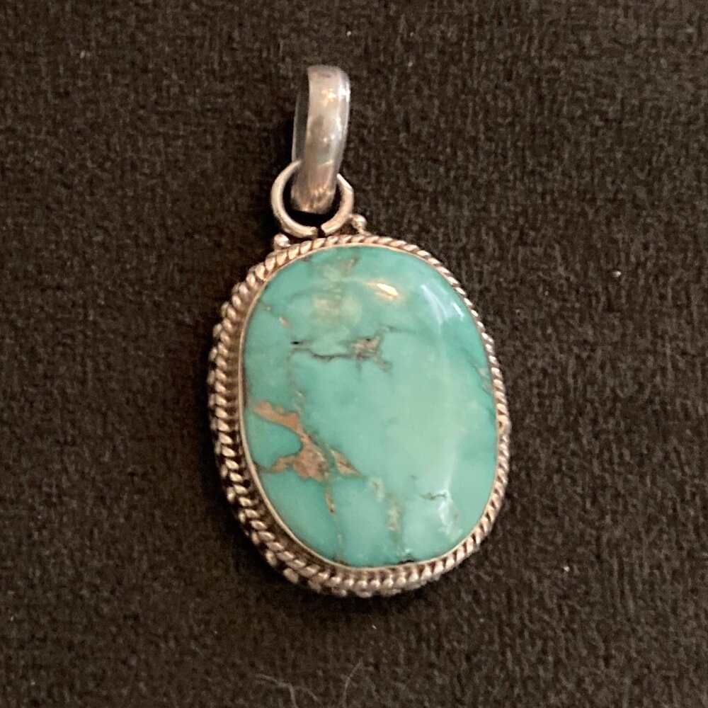 Large Vintage Turquoise Pendant Charm set in Sterling Silver